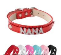 Personalized Customized PU Leather Glitter Rhinestone Bling Dog Collar with Name for Dogs & Puppies, S, M, L, XL