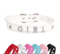 Personalized Customized PU Leather Glitter Rhinestone Bling Dog Collar with Name for Dogs & Puppies, S, M, L, XL