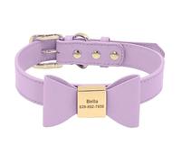 Personalized Cute Bow Adjustable Leather Dog Name Phone Number Collar Suitable For French Bulldog Shiba Inu Labrador Greyhound,PURPLE,M