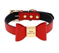 Personalized Cute Bow Adjustable Leather Dog Name Phone Number Collar Suitable For French Bulldog Shiba Inu Labrador Greyhound,Red,L