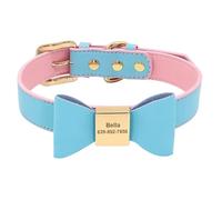Personalized Cute Bow Adjustable Leather Dog Name Phone Number Collar Suitable For French Bulldog Shiba Inu Labrador Greyhound,Foreigner,XL