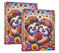 Personalized Cute Cartoon Sloths Flowers 1 1/2 Inch 3 Ring Binders Hold 200 Sheets Notebook Folders Round Ring Presentation Binder, 12.4x10.63x2.36inch, 1 Pack