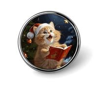 Personalized Cute Cat Sing Christmas Carols Button Pin, Exquisite Aluminum Alloy Lapel Pins, Fashion Round Badge Brooch Pin, Funny Enamel Pins for Bag Hats Clothes Metal Brooch & Gift