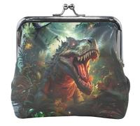 Personalized Cute Coin Purse Pouch Leather T Rex Dinosaur Jungle Green Kiss Lock Coin Card Change Wallet, T Rex Dinosaur Jungle Green, Classic