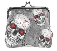 Personalized Cute Coin Purse Pouch Leather White Skulls Red Eyes Prints Kiss Lock Change Holder Card Pouch