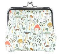 Personalized Cute Coin Purse Pouch Leather Woodland Mushrooms Mint Kiss Lock Buckle Change Purse for Coins, Woodland Mushrooms Mint, Classic