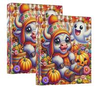 Personalized Cute Cow Ghost Floral 3 Ring Binders 1.5 Inch Hold 200 Sheets Portfolio Folders Round Ring Office Binder, 12.4x10.63x2.36inch, 1 Pack