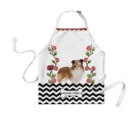 Personalized Cute Dog Sheltie Apron with Flowers Black And White Stripe