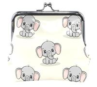 Personalized Cute Elephants Gray Colors Women Cute Coin Purse Leather Kiss Lock Card Change Purse Wallet, Cute Elephants Gray Colors, Classic