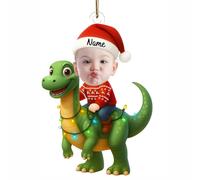 Personalized Cute Kid Rides The Dinosaur Kid Photo Ornament, Custom Baby Face 2D Flat Acrylic Dinosaur Christmas Ornament, Cute Baby's First Christmas Keepsake, Xmas Gift for Kids