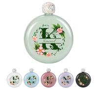 Personalized Cute Lady's Flask,Beautiful Glitter Coated Whiskey Bottle,Sparkling Rhinestone Cap,Portable Stainless Steel Flask for Bar & Grill and Travel,Custom Wine Bottles for Women(Green)