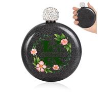 Personalized Cute Lady's Flask,Beautiful Glitter Coated Whiskey Bottle,Sparkling Rhinestone Cap,Portable Stainless Steel Flask for Bar & Grill and Travel,Custom Wine Bottles for Women(Black)