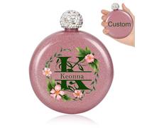 Personalized Cute Lady's Flask,Beautiful Glitter Coated Whiskey Bottle,Sparkling Rhinestone Cap,Portable Stainless Steel Flask for Bar & Grill and Travel,Custom Wine Bottles for Women(Red)