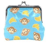 Personalized Cute Monkeys Bananas Blue Cute Coin Purse Bag Leather Buckle Kiss Lock Card Change Wallet, Monkeys Cute Bananas Blue (2), Classic, Cute Monkeys Bananas Blue (2, Cute Monkeys Bananas Blue