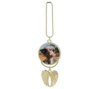 Personalized Cute Ostrich Car Rearview Mirror Ornament Double Side Custom Photo Picture Car Hanging Pendant Accessories Alloy Angel Wings Vehicle Decoration Golden