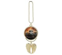 Personalized Cute Owl Car Rearview Mirror Ornament Double Side Custom Photo Picture Car Hanging Pendant Accessories Alloy Angel Wings Vehicle Decoration Golden