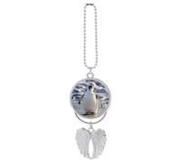 Personalized Cute Penguin Car Rearview Mirror Ornament Double Side Custom Photo Picture Car Hanging Pendant Accessories Alloy Angel Wings Vehicle Decoration Silver