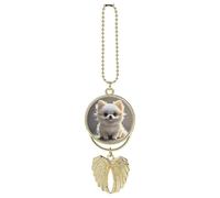 Personalized Cute Pomeranian Car Rearview Mirror Ornament Double Side Custom Photo Picture Car Hanging Pendant Accessories Alloy Angel Wings Vehicle Decoration Golden