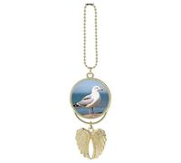 Personalized Cute Seagull Car Rearview Mirror Ornament Double Side Custom Photo Picture Car Hanging Pendant Accessories Alloy Angel Wings Vehicle Decoration Golden
