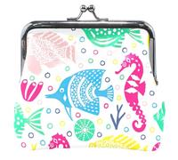 Personalized Cute Seahorse Colorful Leather Purse for Women, Kiss Change Coin Purse for Girls, Cute Colorful Seahorse, OneSize, Beautiful Colourful Seahorse, OneSize, Classic