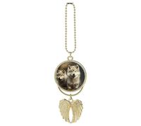 Personalized Cute Wolf Car Rearview Mirror Ornament Double Side Custom Photo Picture Car Hanging Pendant Accessories Alloy Angel Wings Vehicle Decoration Golden