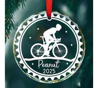 Personalized Cycling Christmas 2025 Glass Ornament, Cycling Biking Bicycle Xmas Tree Decoration, Custom Cyclist Name Christmas Ornaments, Sports Ornaments Xmas, Road Bike Mountain Bike Keepsake