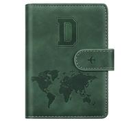 Personalized D Passport Holder Cover Initial Letter Travel Wallet RFID Blocking Passport Cover Credit Card Holder Case Passport Book Holders for Women and Men, Pine Green-D
