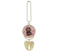 Personalized Dachshund Florals Car Rearview Mirror Ornament Double Side Custom Photo Picture Car Hanging Pendant Accessories Alloy Angel Wings Vehicle Decoration Golden