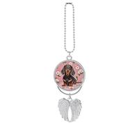Personalized Dachshund Florals Car Rearview Mirror Ornament Double Side Custom Photo Picture Car Hanging Pendant Accessories Alloy Angel Wings Vehicle Decoration Silver