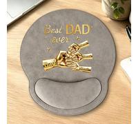 Personalized Dad and Kids Fist Bump Leather Mouse Pad with Wrist Rest Custom Kid Names Father's Day Mouse Mat with Wrist Support Best Dad Ever Mousepad Gift to Men Grandpa Christmas Birthday