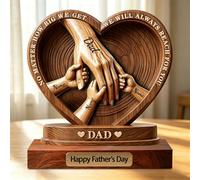 Personalized Dad and Kids Holding Hands Desk Sign Custom 2D Flat Infinity Heart Wooden Decor Plaque with Name Christmas Birthday Fathers Day Keepsake Gift to Dad Papa Grandpa from Son Daughter,04