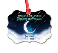 Personalized Dad Memorial Ornament Fishing in Heaven Custom Photo Aluminum Ornament 2024 for Loss of Dad Keepsake Sympathy Gift Remembrance