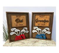 Personalized Dad or Grandpa Golf Sign,Best Dad By Par Sign Plaques Frame with Kids Names Fathers Day Golfing Gift for Daddy Papa Pops Pappy,Golf Lover Gift (Blue)