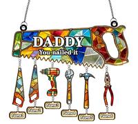 Personalized Dad Tools Acrylic Suncatcher, Custom Kids Names Window Hanging Ornament, Handyman Daddy Garage Decor, Home Wall Art Gift for Papa Grandpa, You Nailed It Tool Themed Keepsake Birthday
