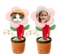 Personalized Dancing Flower with Custom Photo Face,Customized Singing Dancing Talking Repeat Your Words,Interactive Baby Educational Soft toys for Kids Battery version gift bag (A-pink)