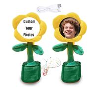 Personalized Dancing Talking Flower with Custom Face, Custom Singing Dancing Talking Sunflower Toy with Voice Recording, Interactive DIY Gift for Birthday Festival (Yellow(USB&Bluetooth))