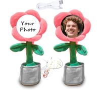 Personalized Dancing Talking Flower with Custom Face,Custom Singing Dancing Talking Sunflower Toy with Voice Recording,Flower with Face On It Custom Personalized Gifts (Watermelon Red(usb&bluetooth))