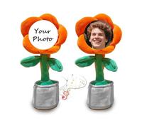 Personalized Dancing Talking Flower with Custom Face, Custom Singing Dancing Talking Sunflower Toy with Voice Recording, Interactive DIY Gift for Birthday Festival (Saffron(Battery))