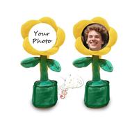 Personalized Dancing Talking Flower with Custom Face, Custom Singing Dancing Talking Sunflower Toy with Voice Recording, Interactive DIY Gift for Birthday Festival (Yellow(Battery))