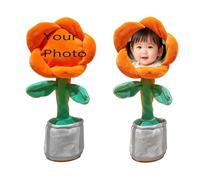 Personalized Dancing Talking Sunflower with Custom Face With Photo Text, Custom Singing Dancing Sunflower Toy with Voice Recording, Interactive DIY Birthday Gift (Saffron)