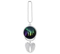 Personalized Dark Northern Lights Print Car Rearview Mirror Ornament Double Side Custom Photo Picture Car Hanging Pendant Accessories Alloy Angel Wings Vehicle Decoration Silver