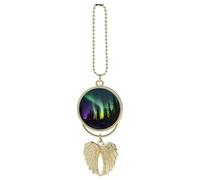 Personalized Dark Northern Lights Print Car Rearview Mirror Ornament Double Side Custom Photo Picture Car Hanging Pendant Accessories Alloy Angel Wings Vehicle Decoration Golden