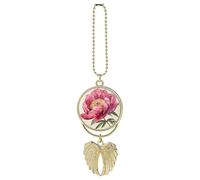 Personalized Dark Peach Peony Flower Car Rearview Mirror Ornament Double Side Custom Photo Picture Car Hanging Pendant Accessories Alloy Angel Wings Vehicle Decoration Golden