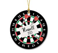 Personalized Dart Board Ceramic Christmas Tree Ornaments - Customized Name & Year Gift for Dart Lovers