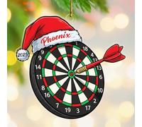Personalized Dart Board Santa Hat Shaped Xmas Ornament 2025, Dart Board Christmas Ornament Gift for Darts Lover Men Women Dad Mom Daughter Son, Custom Year Name Ornaments for Darts Fans Player Team