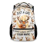 Personalized Deer Backpack Kids Bookbag 17 Inch Custom Name Woodland School Bag Elementary Kid's Back Pack for Girls Ages 3-7 Nursery