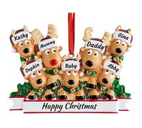 Personalized Deer Family of 2,3,4,5,6,7,8 Christmas Tree Ornament 2022 Custom Name Cute Santa Reindeer Christmas Decoration Xmas Gift