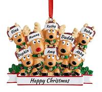 Personalized Deer Family of 2,3,4,5,6,7,8 Christmas Tree Ornament 2024 Custom Name Cute Santa Reindeer Christmas Decoration Xmas Gift