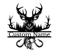 Personalized Deer Head Metal Wall Art,Personalized Deer Head and Gun Metal Wall Art,Custom Deer Hunter Last Name Signs for Home,Deer Hunting Monogram Wall Decor,Metal Wall Decor (Style-1)