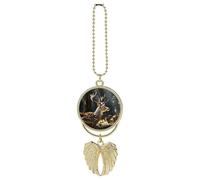 Personalized Deer in Wild Rearview Mirror Pendant Double Side Custom Photo Car Hanging Ornaments Angel Car Interior Accessories Decor Memorial Gift for Men Women Golden